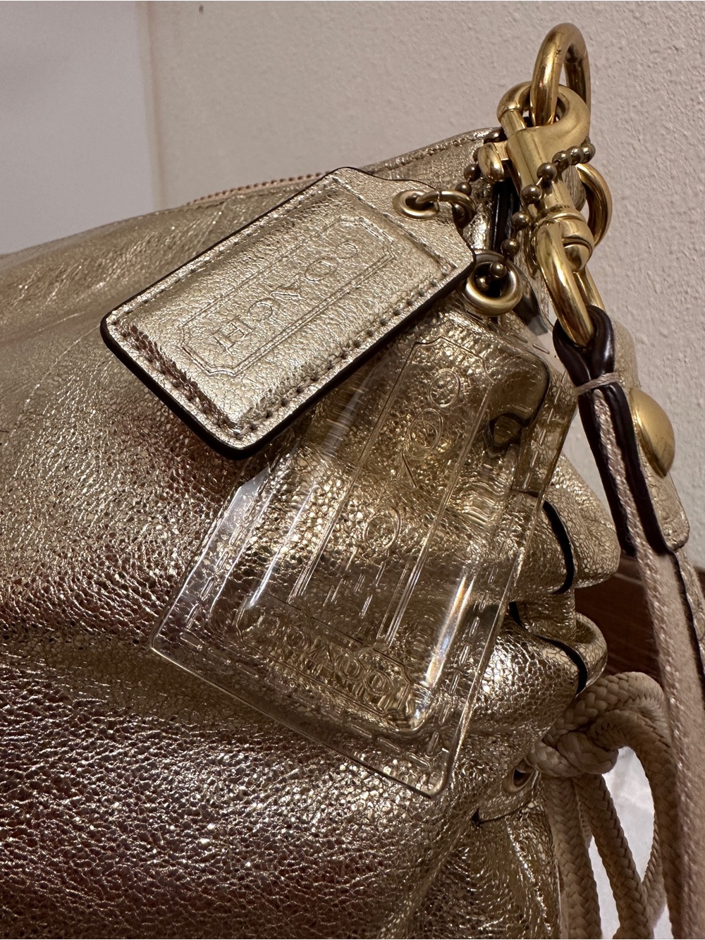 Rare 2012 Coach Poppy "Jazzy" Hobo Crossbody Bag Metallic Gold Leather 20384E - Picture 3 of 16